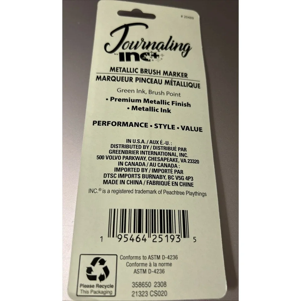 Inc. Journaling Metallic Brush Marker‎ Pen, 1-ct. Green ink with Brush Point